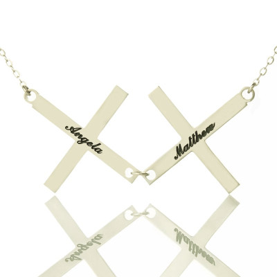 Silver Greece Double Cross Name Necklace - The Name Jewellery™