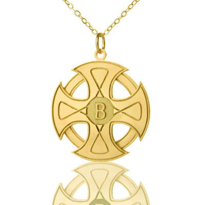 Engraved Celtic Cross Necklace 18ct Gold Plated 925 Silver - The Name Jewellery™