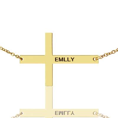 Gold Plated Silver Latin Cross Necklace Engraved Name 1.6" - The Name Jewellery™