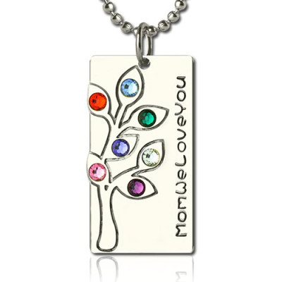 Birthstone Mother Family Tree Necklace Gifts Sterling Silver - The Name Jewellery™