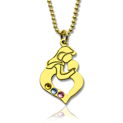 Personalised Mother Child Necklace with Birthstone Gold Plated Silver - The Name Jewellery™