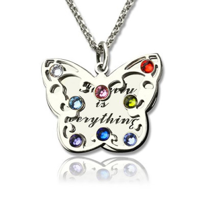 Personalised Birthstone Butterfly Necklace Sterling Silver - The Name Jewellery™
