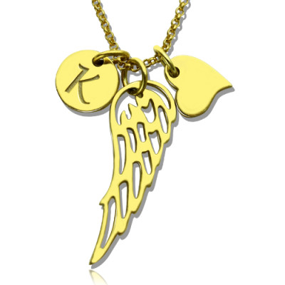 Good Luck Angel Wing Necklace with Initial Charm 18ct Gold Plated - The Name Jewellery™