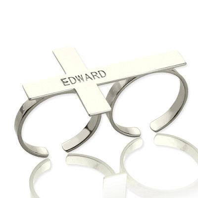 Custom Two finger Cross Ring Engraved Name Sterling Silver - The Name Jewellery™