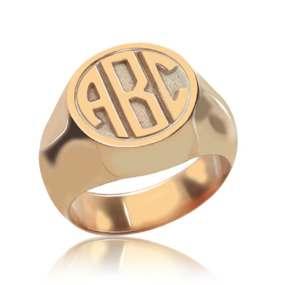 Circle Signet Ring with Block Monogram Rose Gold - The Name Jewellery™
