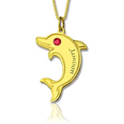 Dolphin Pendant Necklace with Birthstone  Name 18ct Gold Plated - The Name Jewellery™