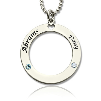 Engraved Circle of Love Name Necklace with Birthstone Silver - The Name Jewellery™