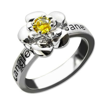 Promise Rose Ring Engraved Name  Birthstone Sterling Silver - The Name Jewellery™