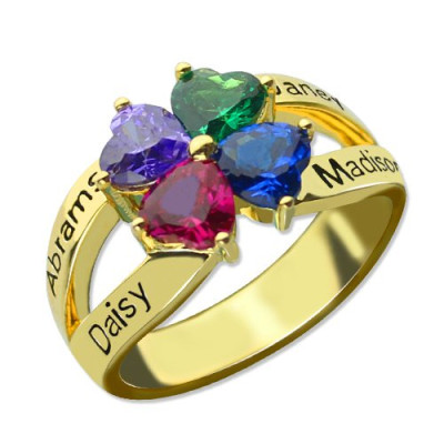 Family Ring for Mom Four Clover Hearts in 18ct Gold Plated - The Name Jewellery™