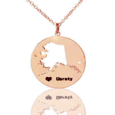 Custom Alaska Disc State Necklaces With Heart  Name Rose Gold - The Name Jewellery™