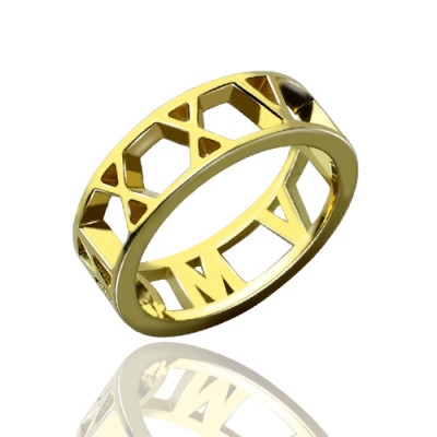 Roman Numeral Date Jewellery Rings 18ct Gold Plated - The Name Jewellery™