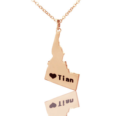 Idaho State USA Map Necklace With Heart  Name Rose Gold - The Name Jewellery™