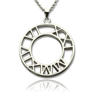 Double Circle Roman Numeral Necklace Clock Design Sterling Silver - The Name Jewellery™