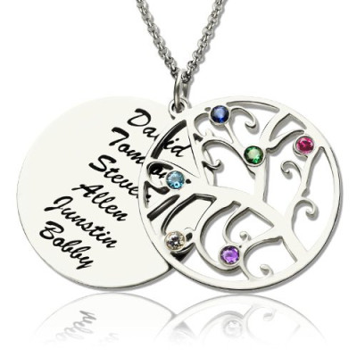 Family Tree Pendant Necklace With Birthstone Silver - The Name Jewellery™