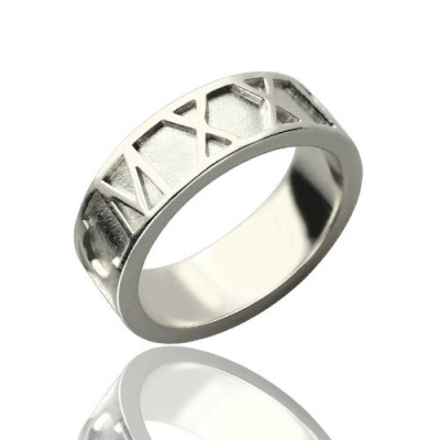 Personalised Roman Numerals Band Ring Sterling Silver - The Name Jewellery™