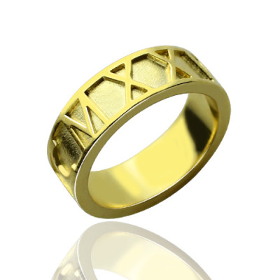 18ct Gold Plated Roman Numeral Date Rings - The Name Jewellery™