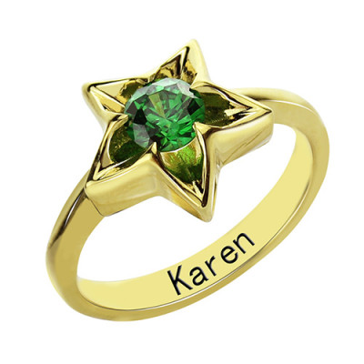 Personalised Star Ring with Birthstone Gold Plated Silver - The Name Jewellery™
