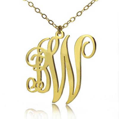 Personailzed Vine Font 2 Initial Monogram Necklace 18ct Gold Plated - The Name Jewellery™