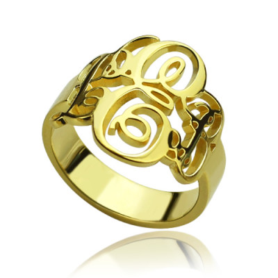 Interlocking Three Initials Monogram Ring 18ct Gold Plated - The Name Jewellery™