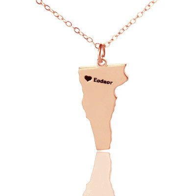 Custom Vermont State USA Map Necklace With Heart  Name Rose Gold - The Name Jewellery™