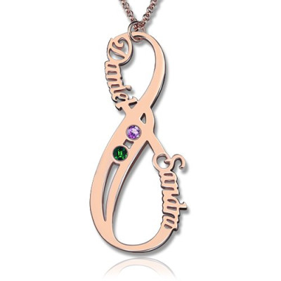 Vertical Infinity Sign Necklace with Birthstones 18ct Rose Gold Plated - The Name Jewellery™