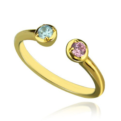 Dual Birthstone Ring 18ct Gold Plated - The Name Jewellery™