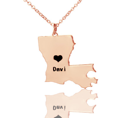 Custom Louisiana State Shaped Necklaces With Heart  Name Rose Gold - The Name Jewellery™