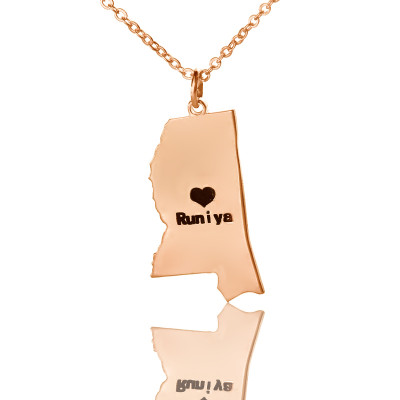 Mississippi State Shaped Necklaces With Heart  Name Rose Gold - The Name Jewellery™