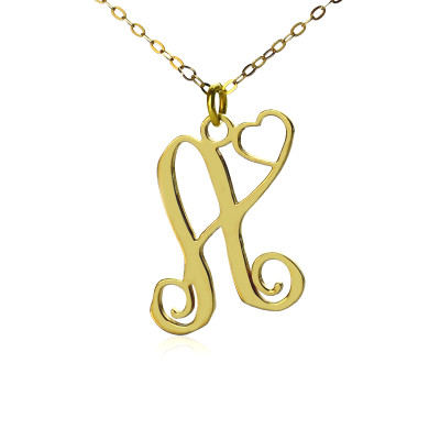 Personalised One Initial With Heart Monogram Necklace in 18ct Solid Gold - The Name Jewellery™