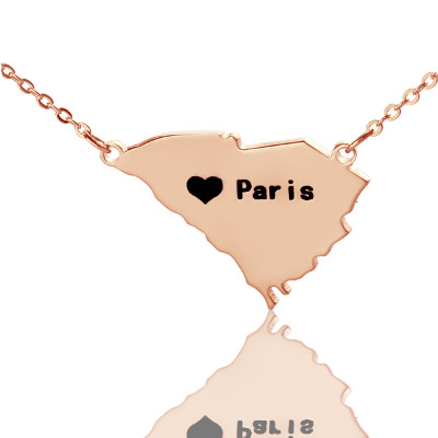 South Carolina State Shaped Necklaces With Heart  Name Rose Gold - The Name Jewellery™