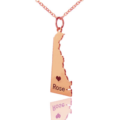 Custom Delaware State Shaped Necklaces With Heart  Name Rose Gold - The Name Jewellery™