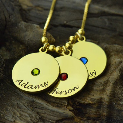 Mother's Disc and Birthstone Charm Necklace 18ct Gold Plated - The Name Jewellery™