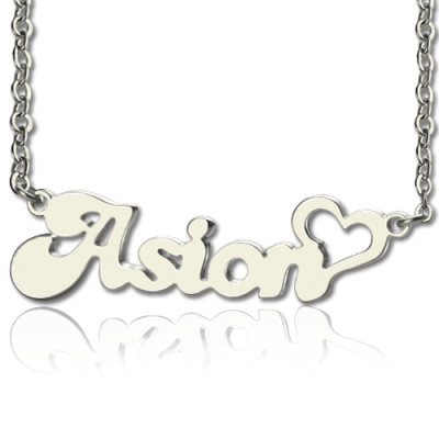 Custom BANANA Font Heart Shape Name Necklace White Gold  18ct - The Name Jewellery™