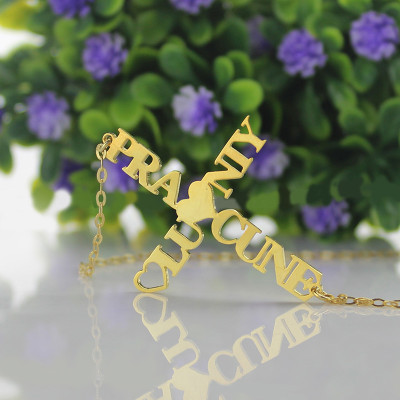 Personalised Two Name Cross Necklace Gold Plated 925 Silver - The Name Jewellery™