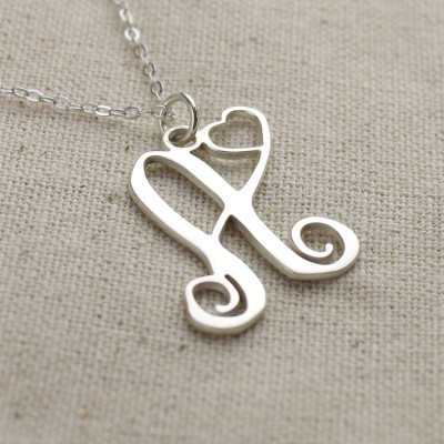 Custom One Initial With Heart Monogram Necklace Solid 18ct White Gold - The Name Jewellery™