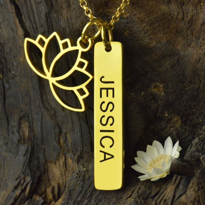 Yoga Lotus Flower Bar Necklace 18ct Gold plated - The Name Jewellery™