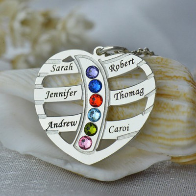 Moms Necklace With Kids Name  Birthstone In Sterling Silver - The Name Jewellery™