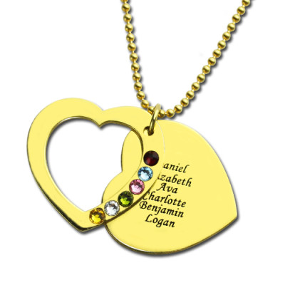 Heart Birthstones Necklace For Mother In Gold - The Name Jewellery™
