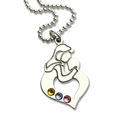 Personalised Mother Child Necklace with Birthstone Silver - The Name Jewellery™