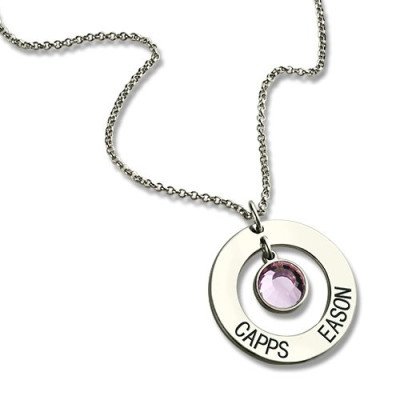 Personalised Circle Name Pendant With Birthstone Silver - The Name Jewellery™