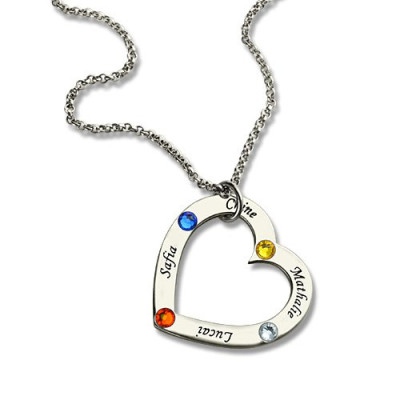 Mother Heart Necklace with Name  Birthstone Sterling Silver - The Name Jewellery™