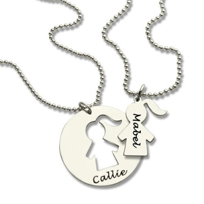 Mother Daughter Necklace Set Engraved Name Sterling Silver - The Name Jewellery™