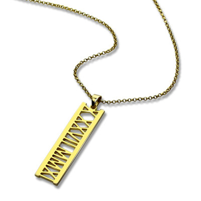Vetical Roman Bar Necklace 18ct Gold Plated - The Name Jewellery™