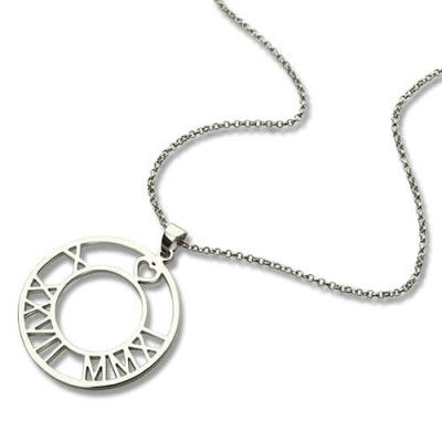 Circle Roman Numeral Disc Necklace Sterling Silver - The Name Jewellery™