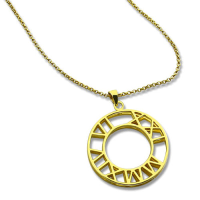 Double Circle Roman Numeral Necklace Clock Design Gold Plated Silver - The Name Jewellery™