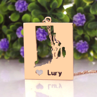 Personalised Rhode State Dog Tag With Heart  Name Rose Gold Plate - The Name Jewellery™