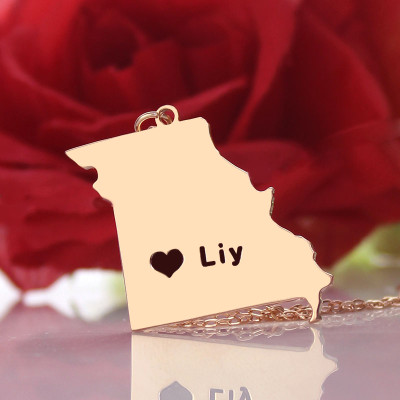 Custom Missouri State Shaped Necklaces With Heart  Name Rose Gold - The Name Jewellery™