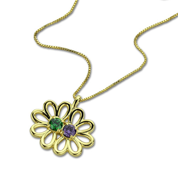 Personalised Double Flower Pendant with Birthstone Gold Plated Silver
