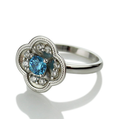 Birthstone Blossoming Love Engagement Ring Sterling Silver - The Name Jewellery™