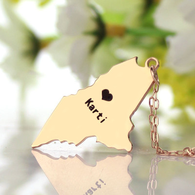 Custom Maine State Shaped Necklaces With Heart  Name Rose Gold - The Name Jewellery™